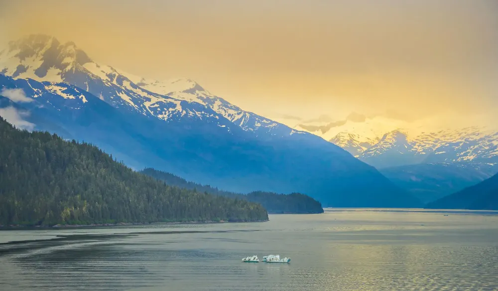 Mud Bay on Admiralty Island with glaciers in the background